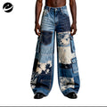 Distressed Patchwork Wide-Leg Jeans